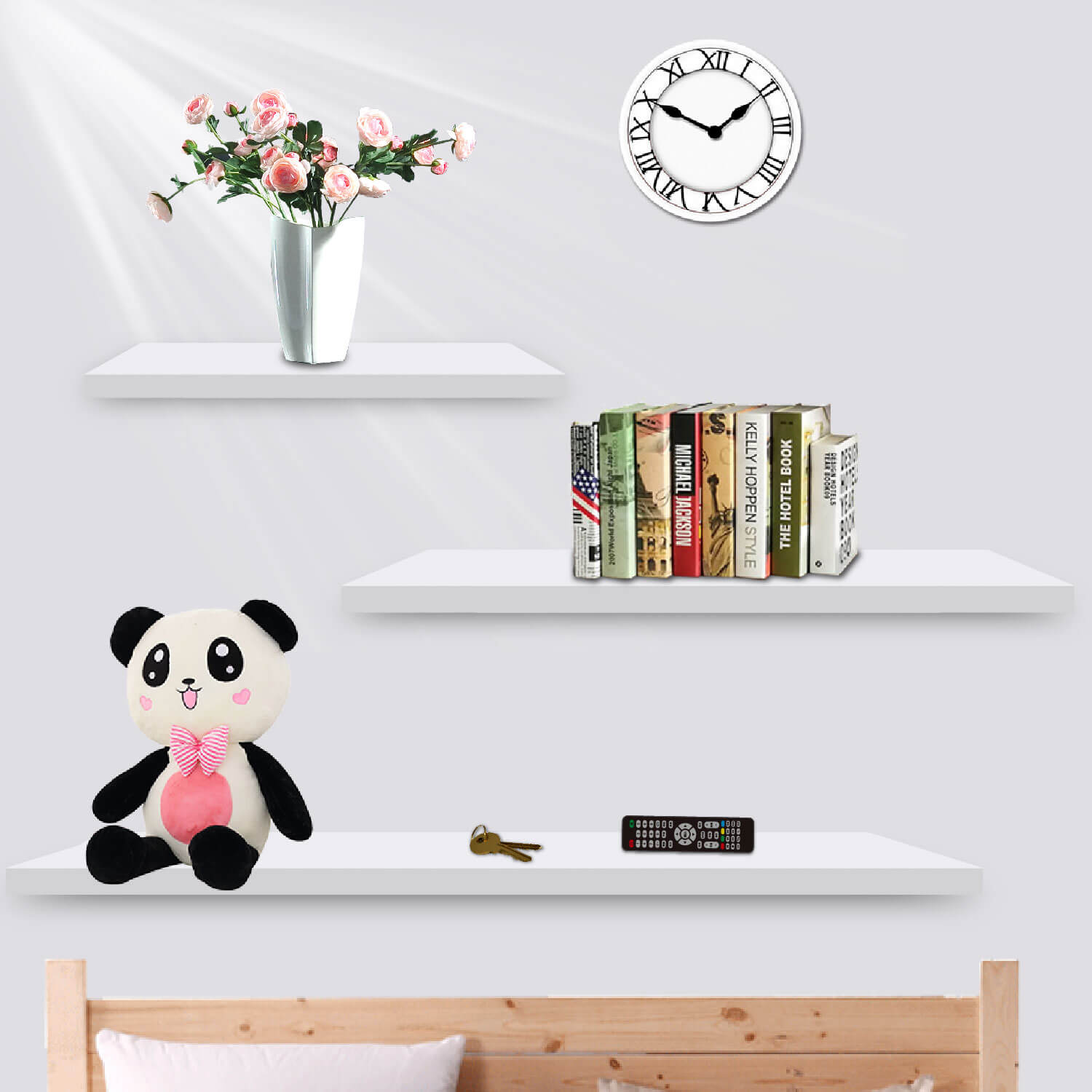 3 PCS Wall Floating Shelf Set Concealed Shelves Bookshelf Shop Display White