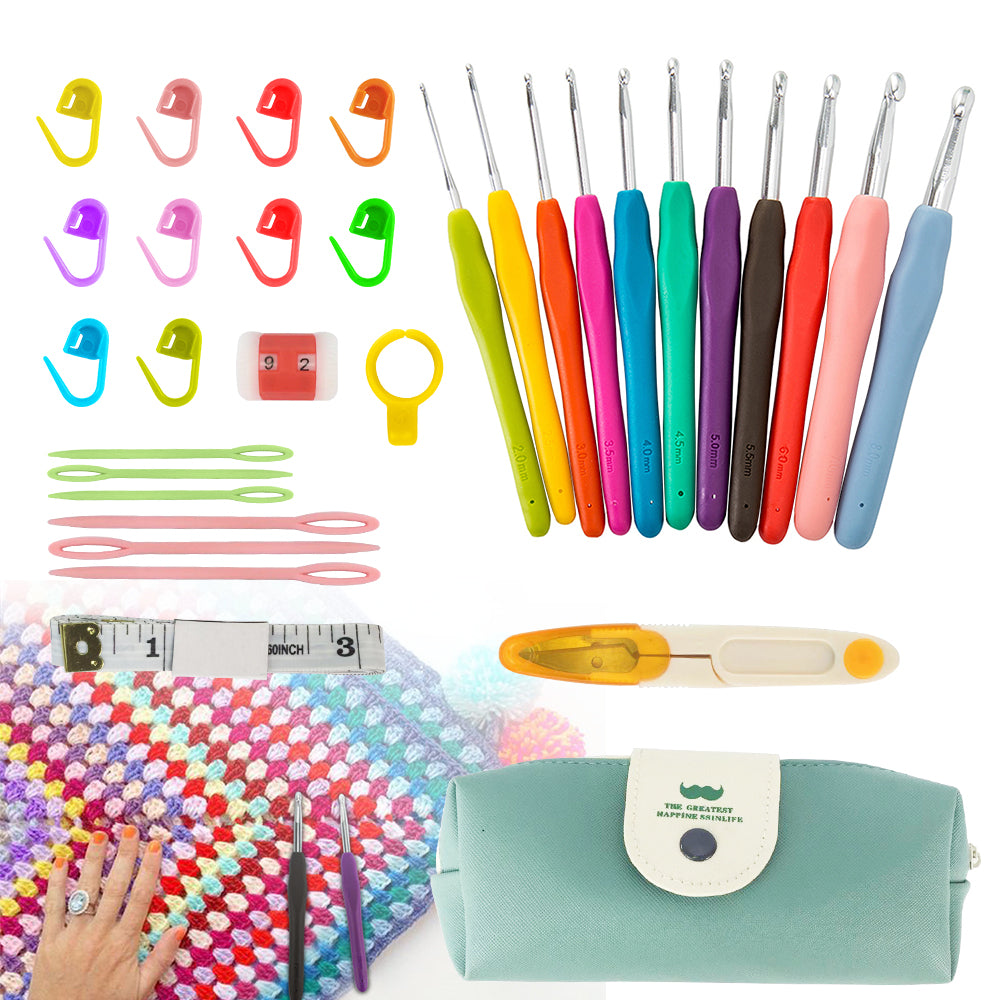 30 Pcs Crochet Hooks Kit Yarn Knitting Needles Sewing Tools Grip Set With Bag