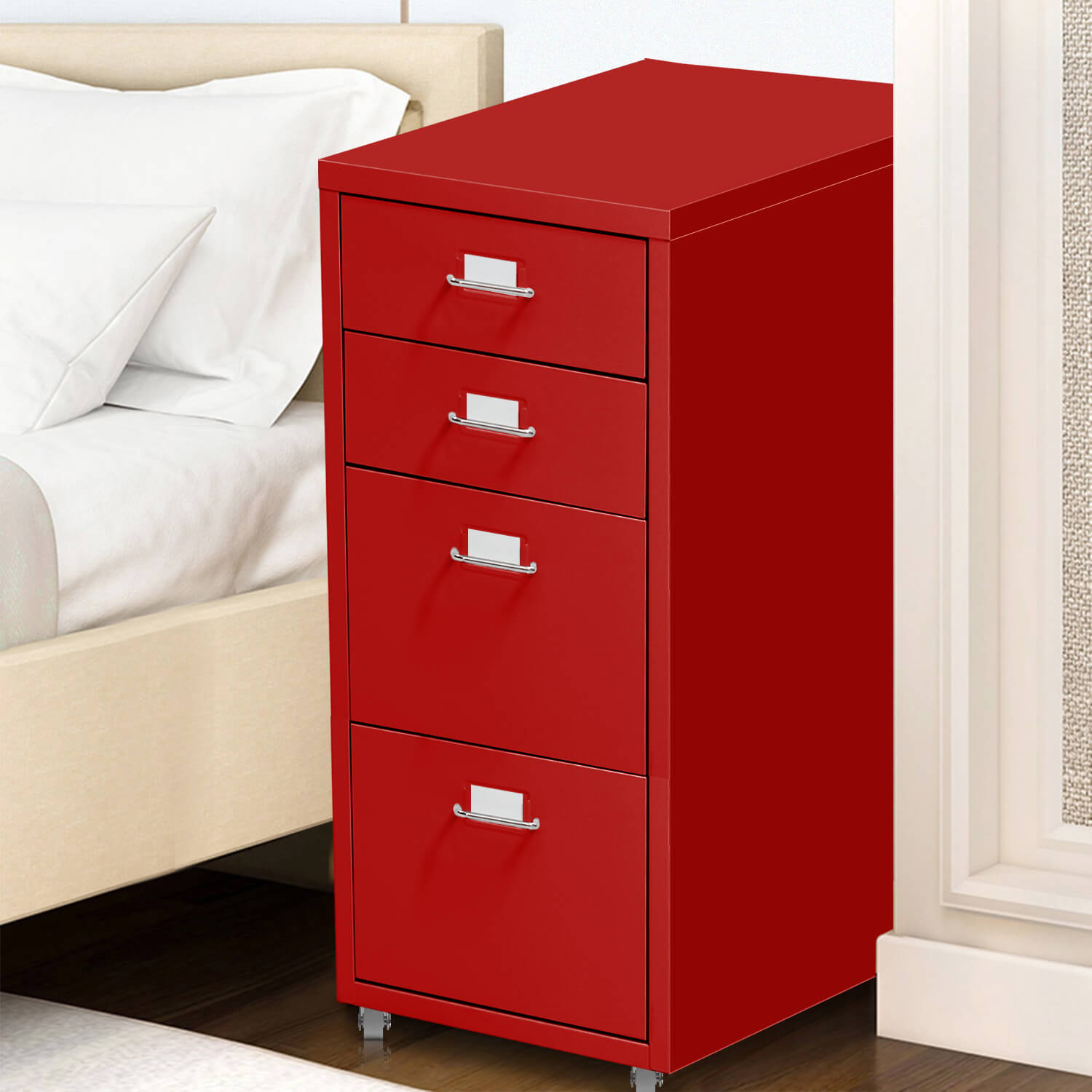 4 Tiers Steel Orgainer Metal File Cabinet With Drawers Office Furniture Red