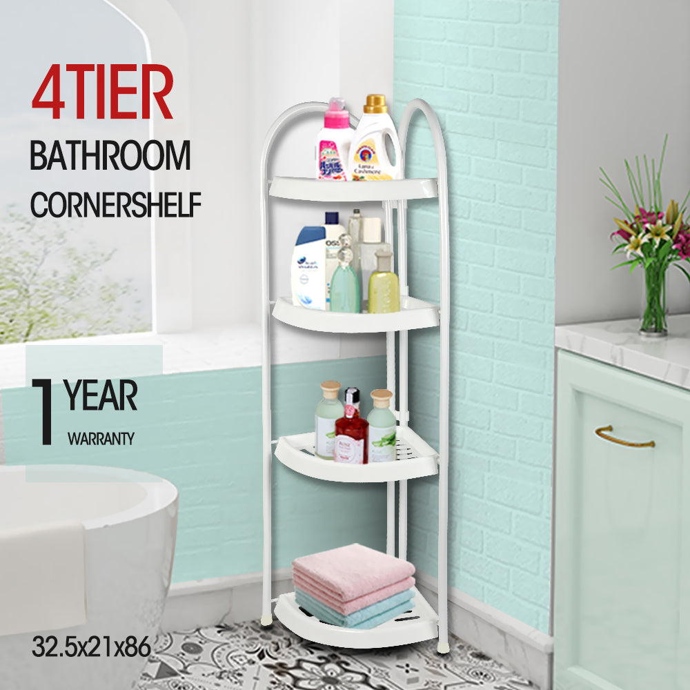 4 Tier Shower Corner Shelf Bathroom Caddy Shelves Organiser Bath Storage Rack