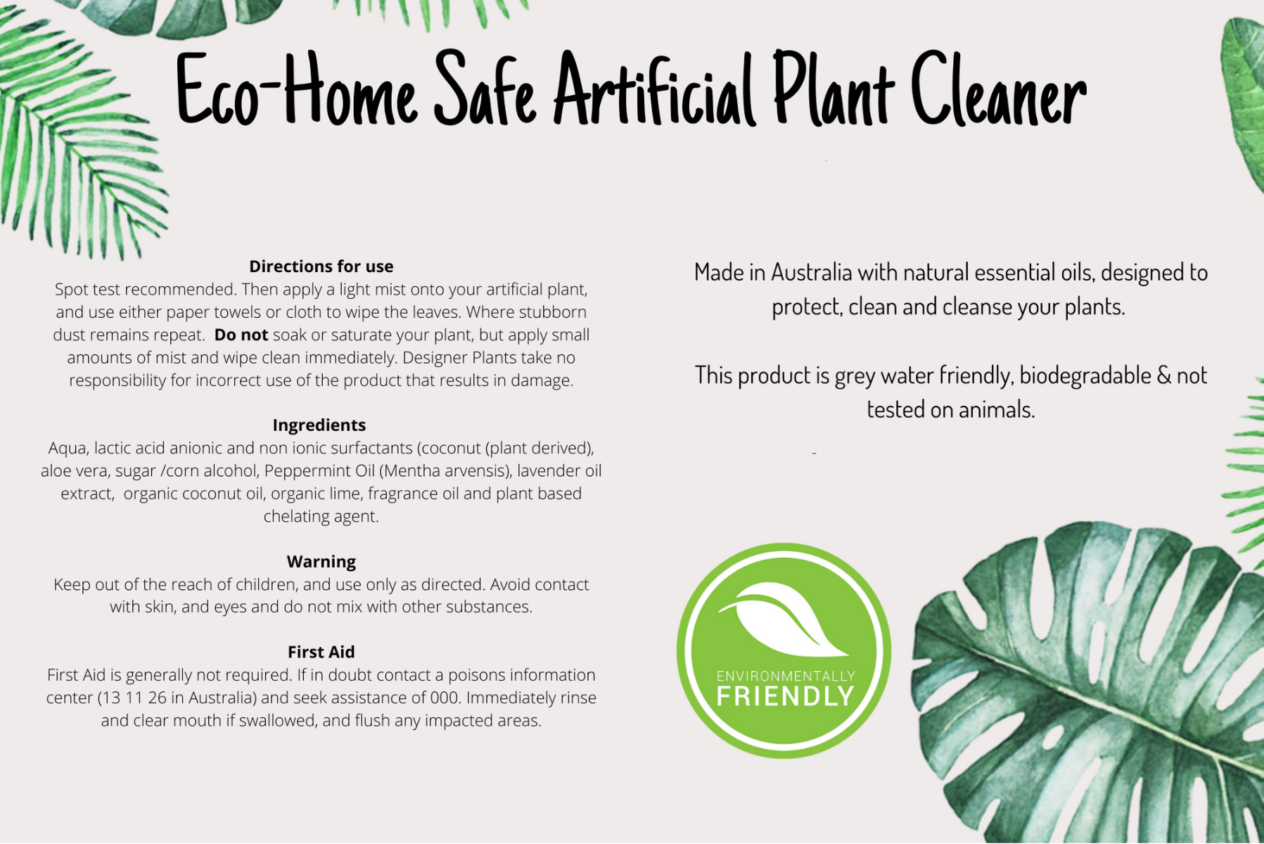 Eco-Home Safe Artificial Plant Cleaner 250ml