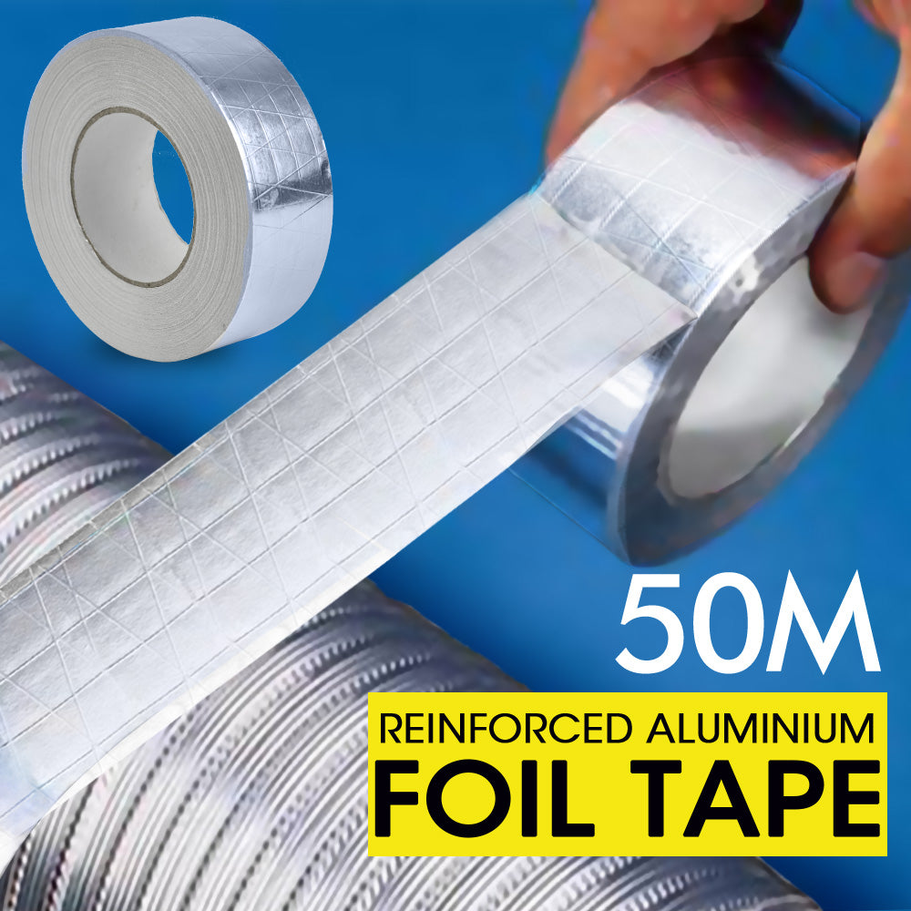 Reinforced Aluminium Foil Tape Insulation Heating Duct Silver 50mm x 50M