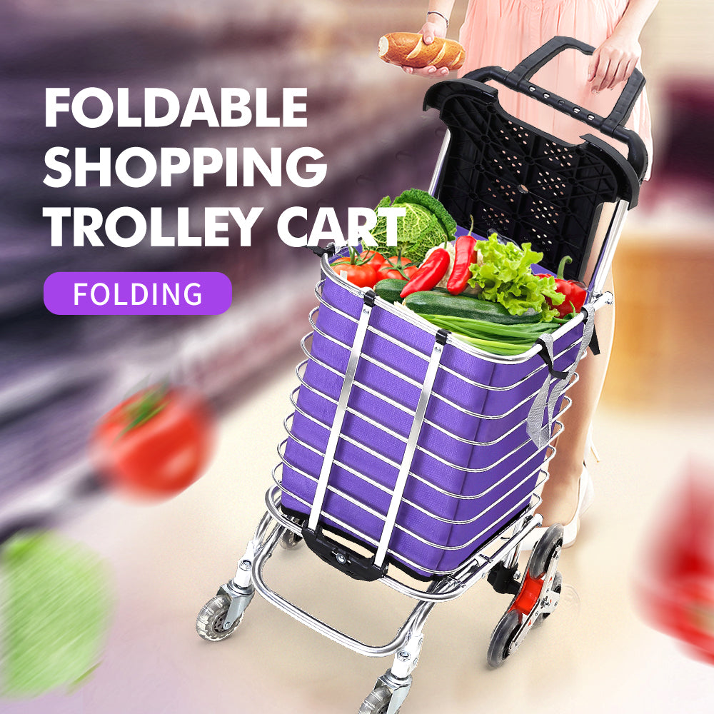 Foldable Shopping Cart Trolley Stainless Steel Basket Luggage Grocery Portable