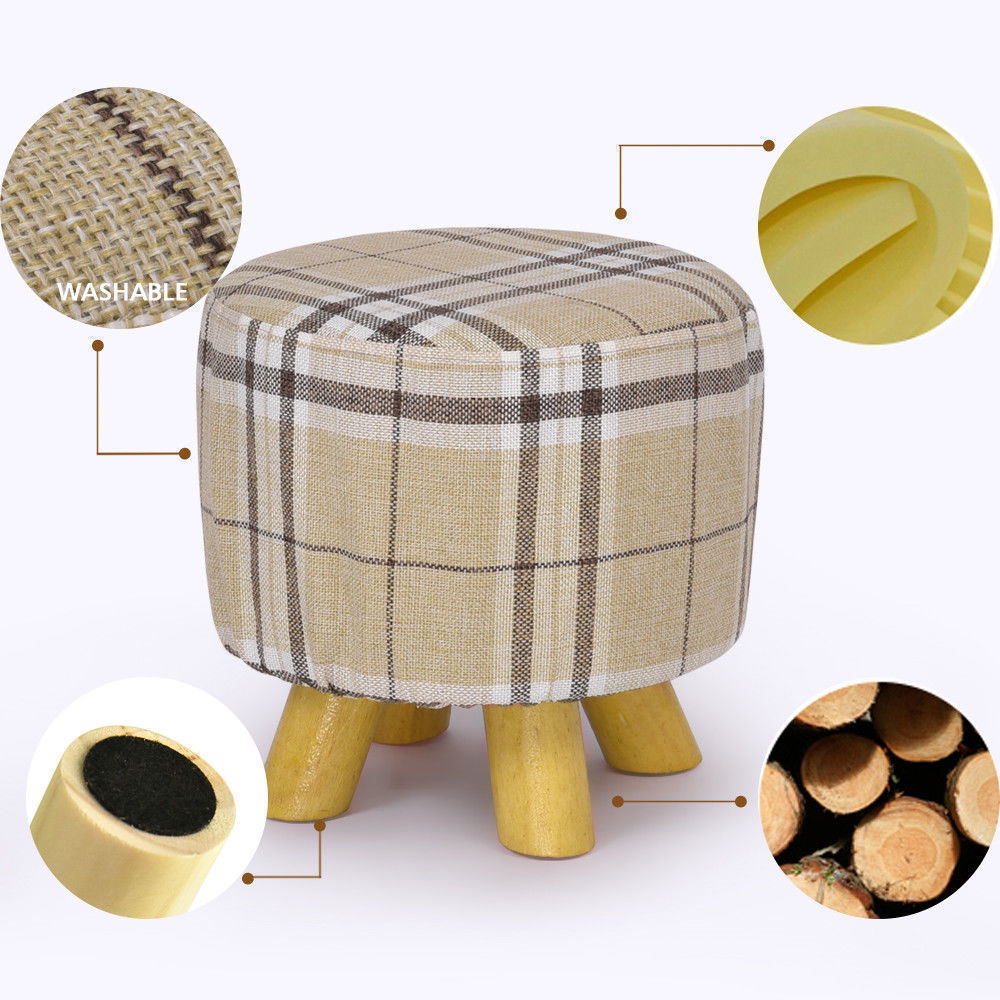 Luxury Chic Fabric Ottoman Foot Stool Rest Pouffe Footstool Padded Seat Wood