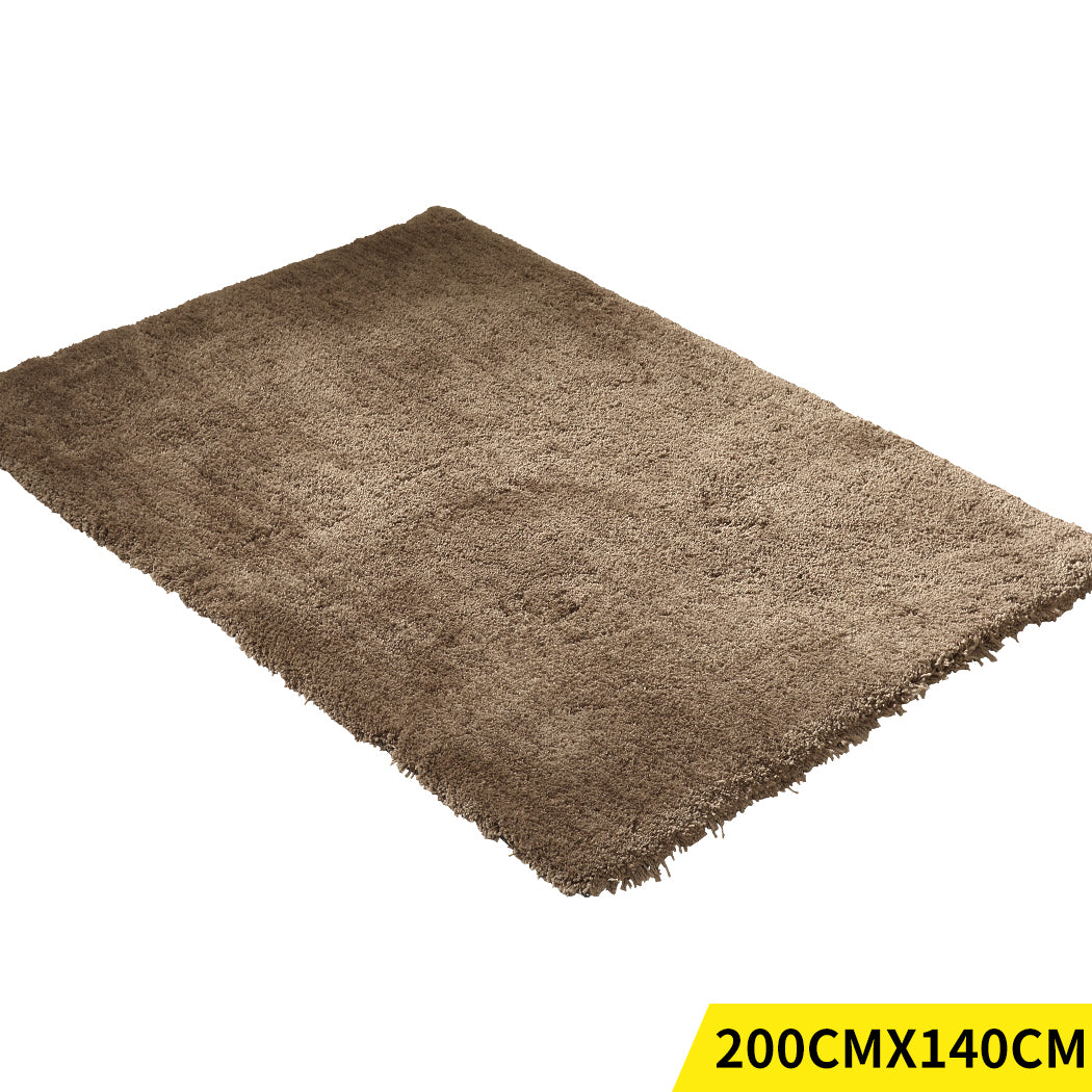 Ultra Soft Anti Slip Rectangle Plush Shaggy Floor Rug Carpet in Taupe 200x140cm