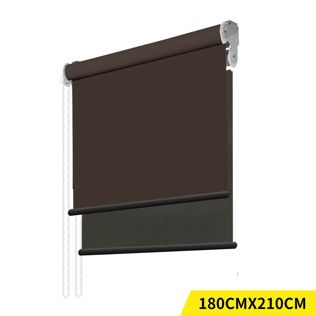 Modern Day/Night Double Roller Blinds Commercial Quality 180x210cm Coffee Black