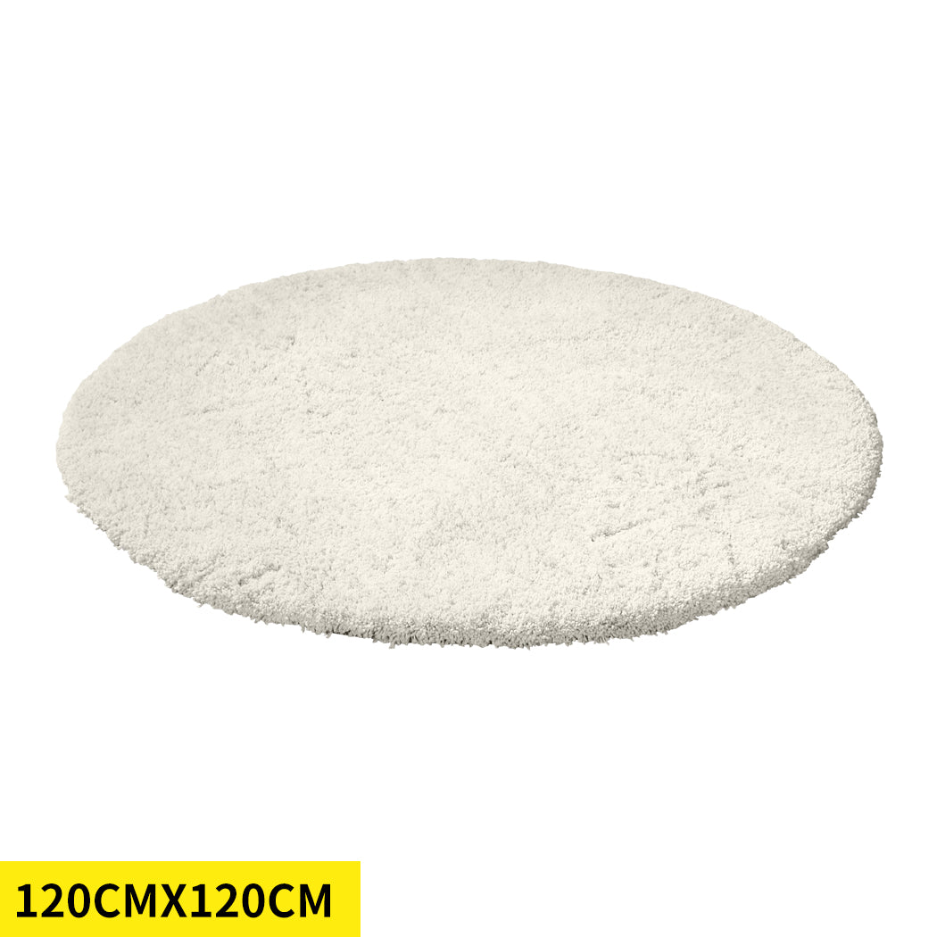 Ultra Soft Anti Slip Round Plush Shaggy Floor Rug Carpet 120cm Diameter Beige