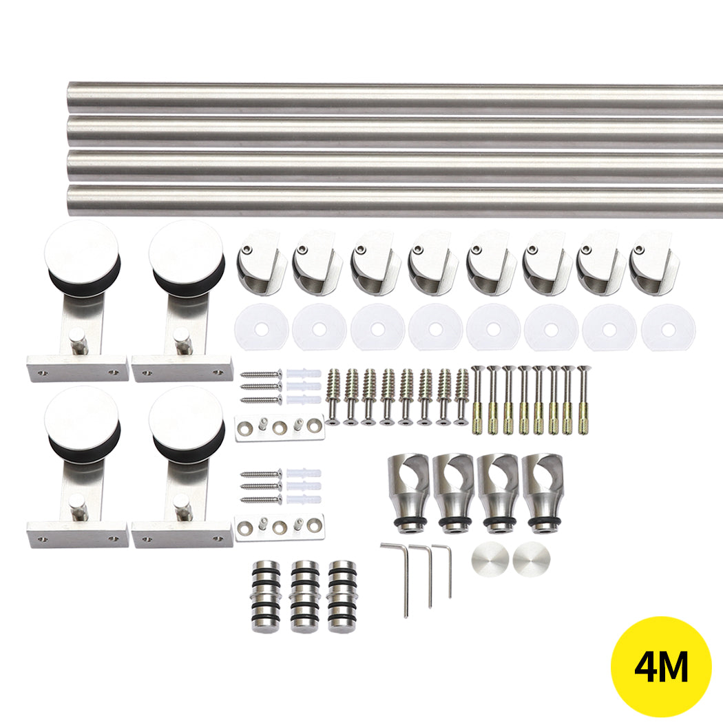 4M Antique Classic Style Double Sliding Barn Door Hardware Track Roller Kit