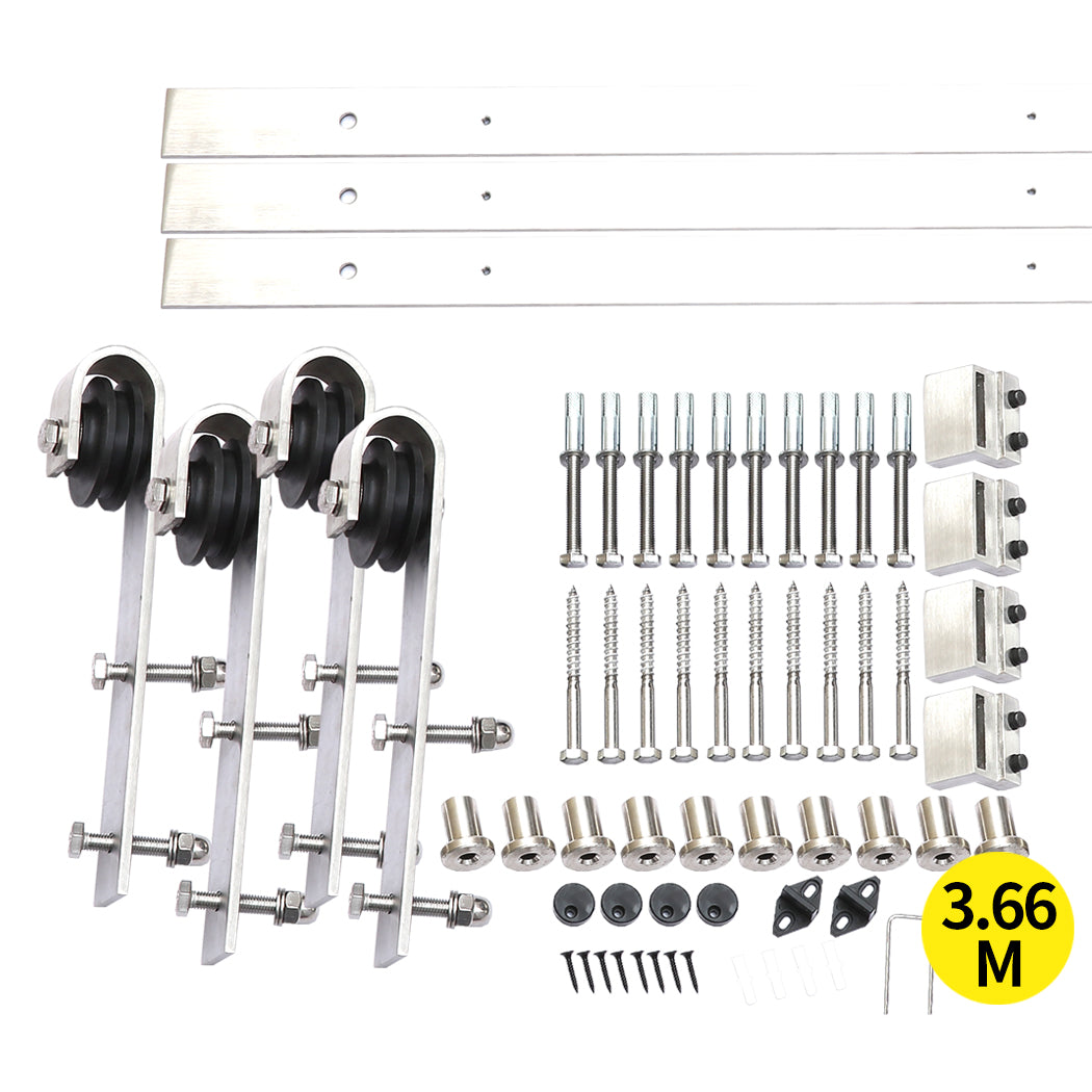 3.66M Antique Classic Style Double Sliding Barn Door Hardware Track Roller Kit