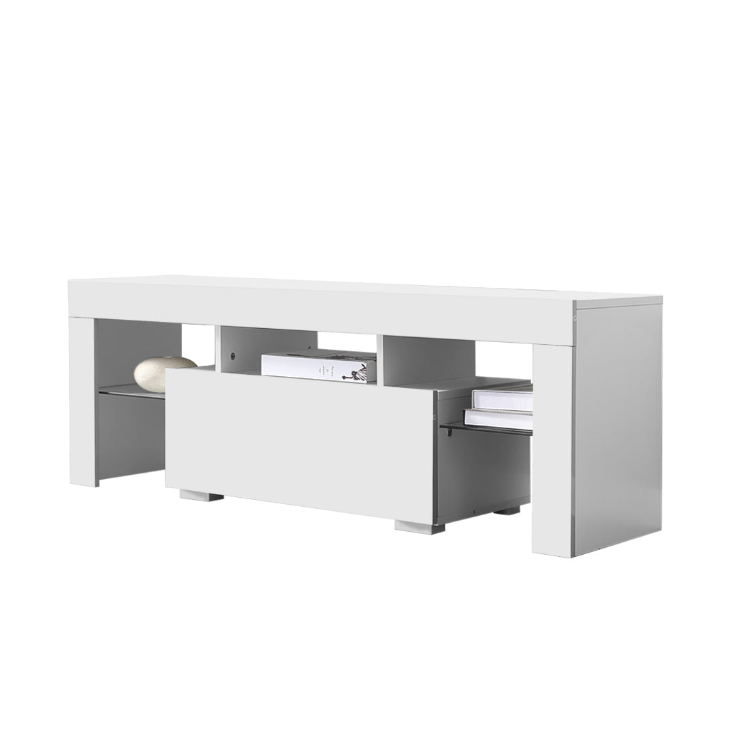 TV Cabinet White Entertainment Unit Stand Wooden LED Lowline Media Storage Shelf