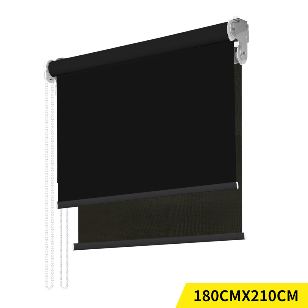 Modern Day/Night Double Roller Blinds Commercial Quality 180x210cm Black Black