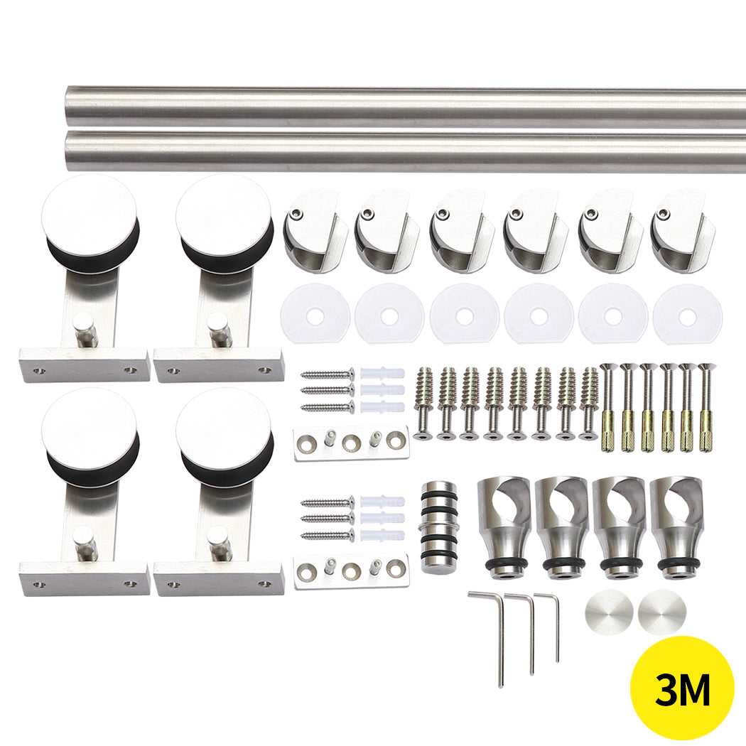 3M Antique Classic Style Double Sliding Barn Door Hardware Track Roller Kit