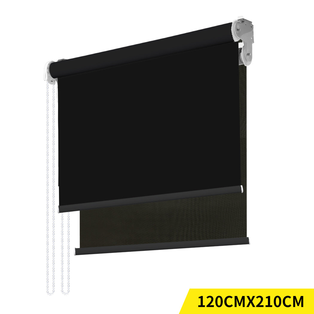 Modern Day/Night Double Roller Blinds Commercial Quality 120x210cm Black Black
