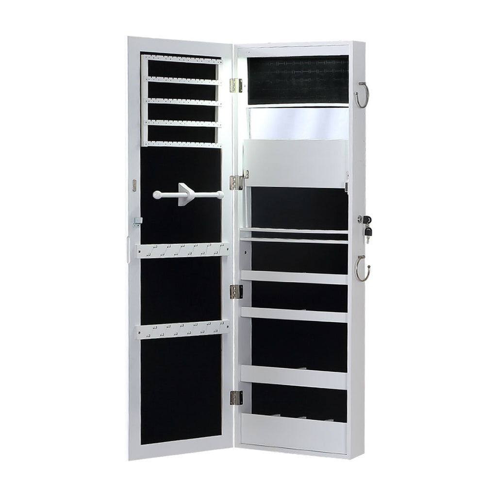 Levede Wall Mounted or Hang Over Mirror Jewellery Cabinet in White Colour