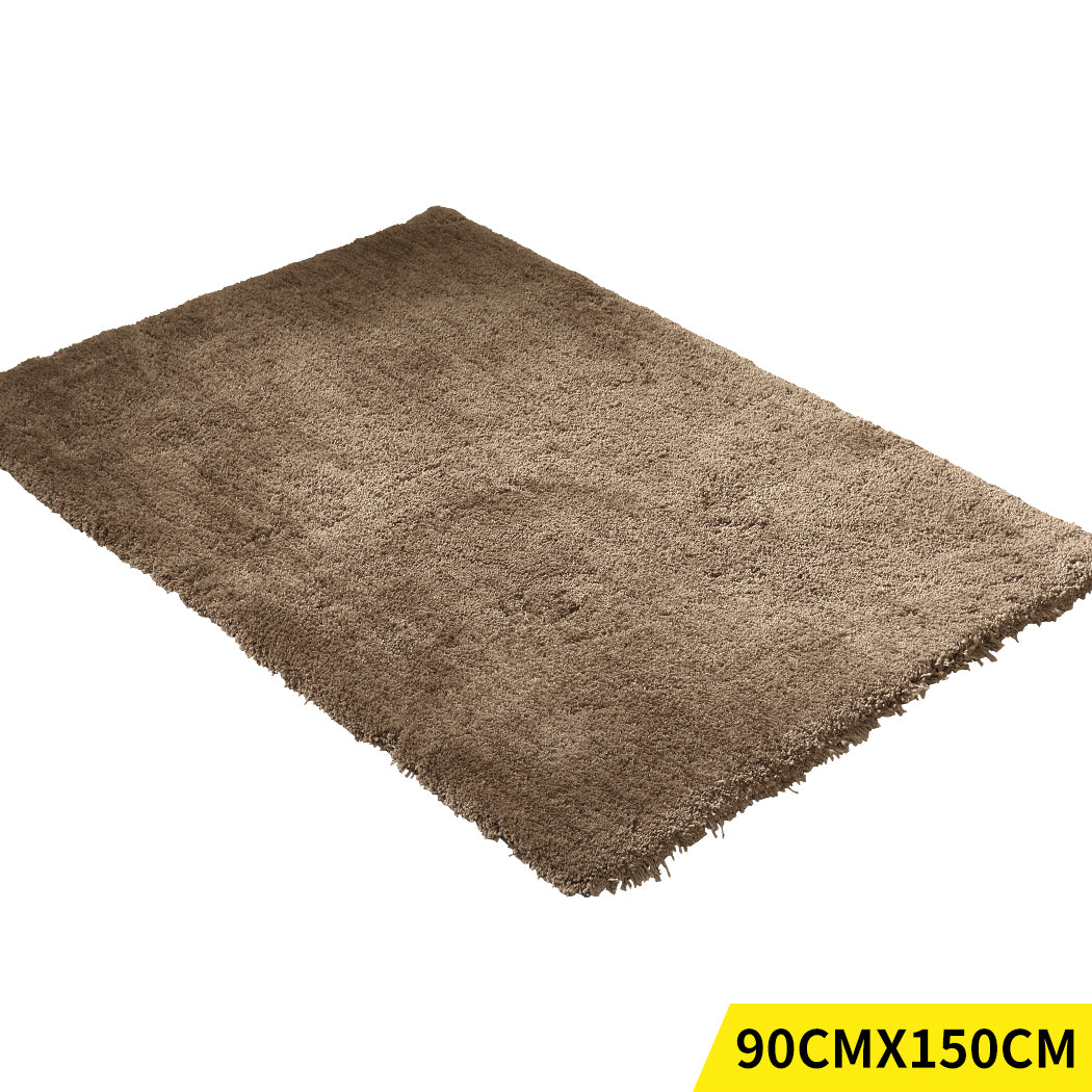 Ultra Soft Anti Slip Rectangle Plush Shaggy Floor Rug Carpet in Taupe 90x150cm