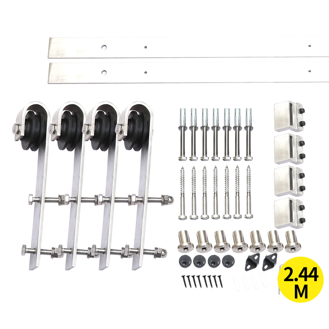 2.44M Antique Classic Style Double Sliding Barn Door Hardware Track Roller Kit
