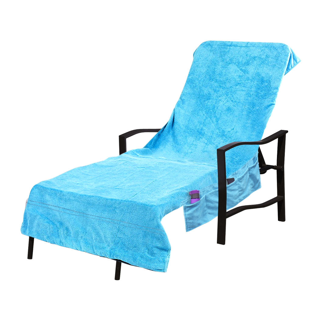 Travel Holiday Sun Lounger Mate Beach Towel Bath Shower Pocket Chair Cover Blue