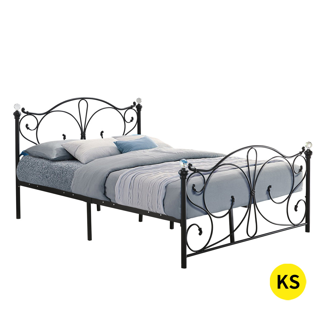 Levede Metal Bed Frame Ironline Bedroom Mattress Base King Single Size Black