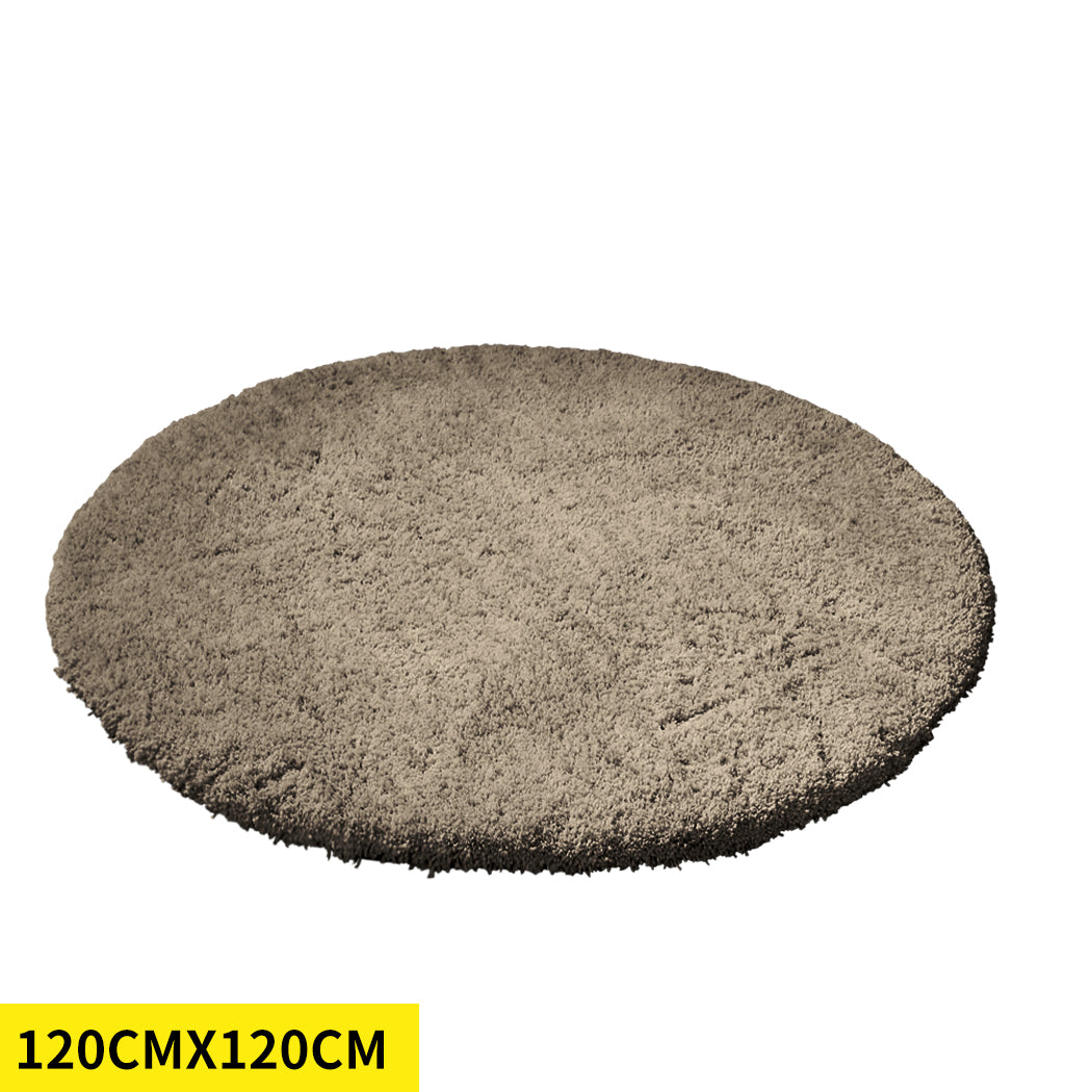 Ultra Soft Anti Slip Round Plush Shaggy Floor Rug Carpet 120cm Diameter Taupe