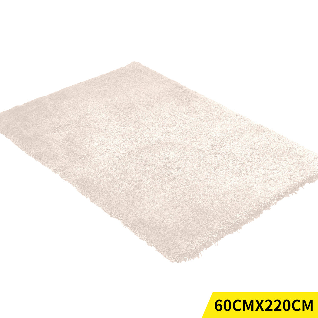 Ultra Soft Anti Slip Rectangle Plush Shaggy Floor Rug Carpet in Beige 60x220cm