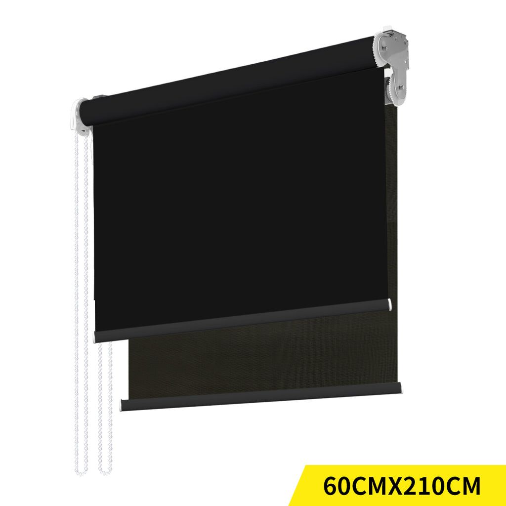 Modern Day/Night Double Roller Blinds Commercial Quality 60x210cm Black Black