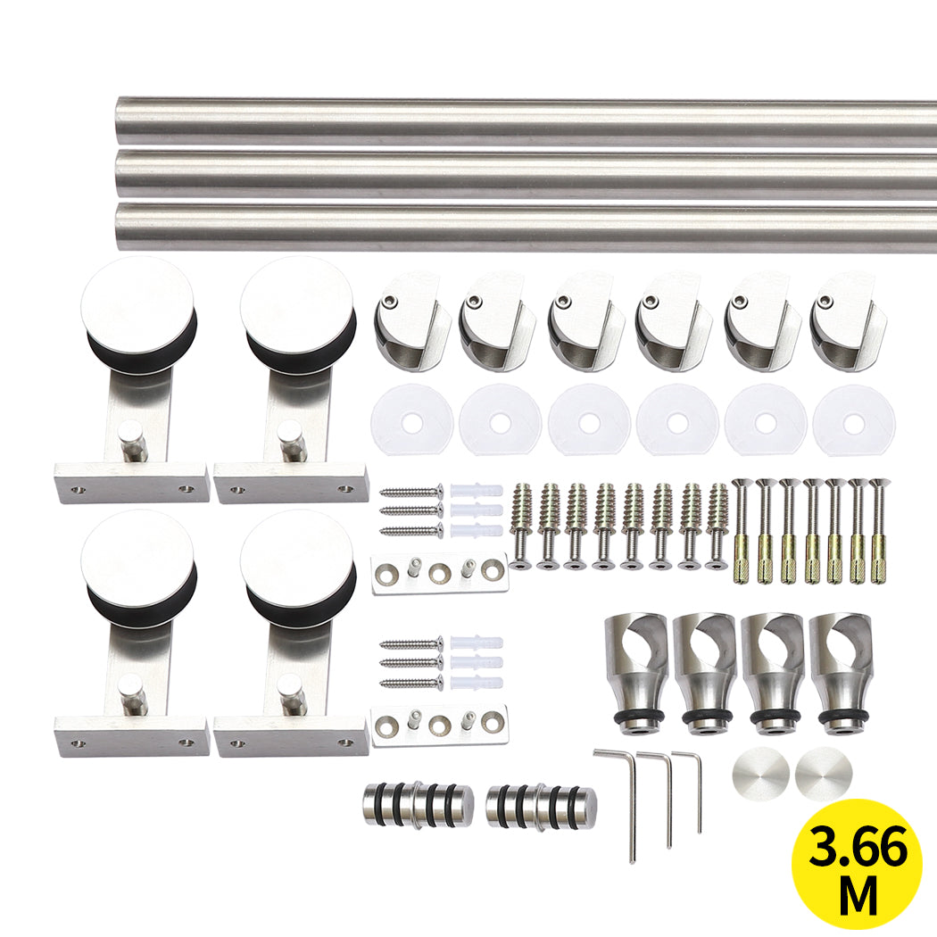 3.66M Antique Classic Style Double Sliding Barn Door Hardware Track Roller Kit
