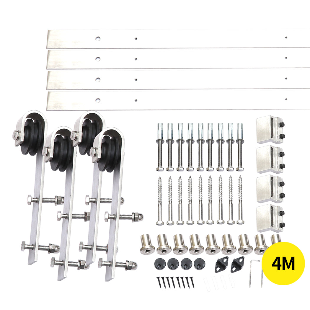 4M Antique Classic Style Double Sliding Barn Door Hardware Track Roller Kit