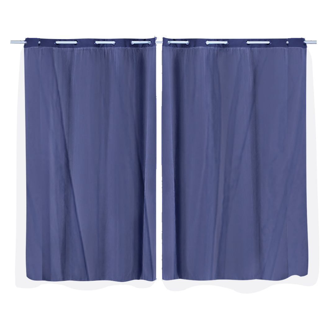 2x Blockout Curtains Panels 3 Layers with Gauze Room Darkening 140x213cm Navy
