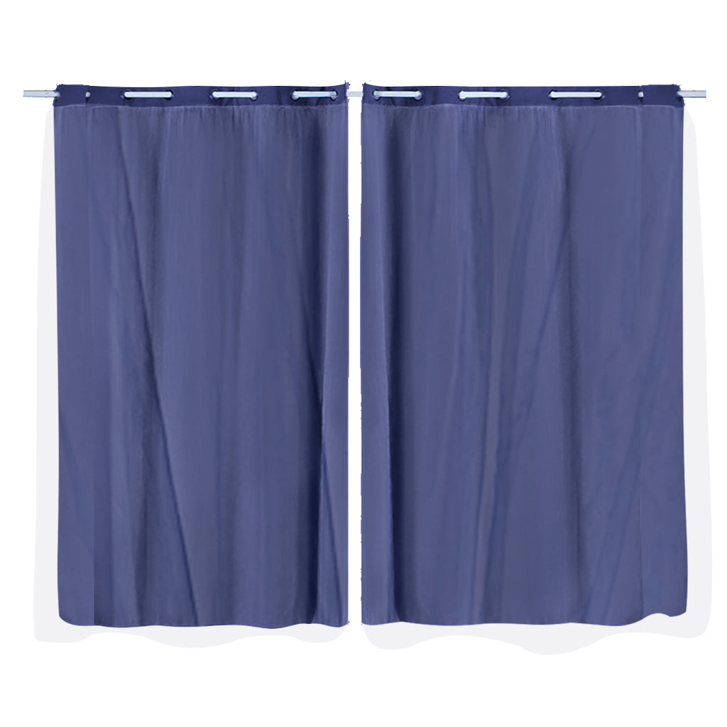 2x Blockout Curtains Panels 3 Layers with Gauze Room Darkening 140x213cm Navy