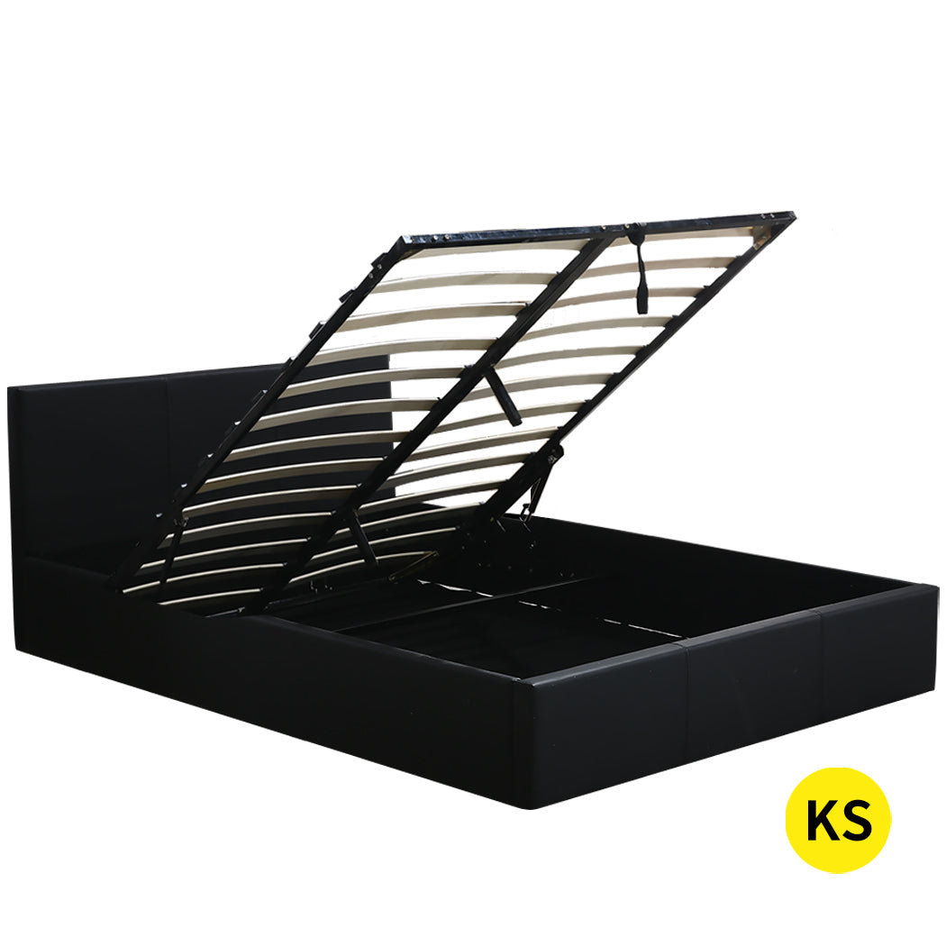 Levede Bed Frame Gas Lift Leather Base Mattress Storage King Single Size Black