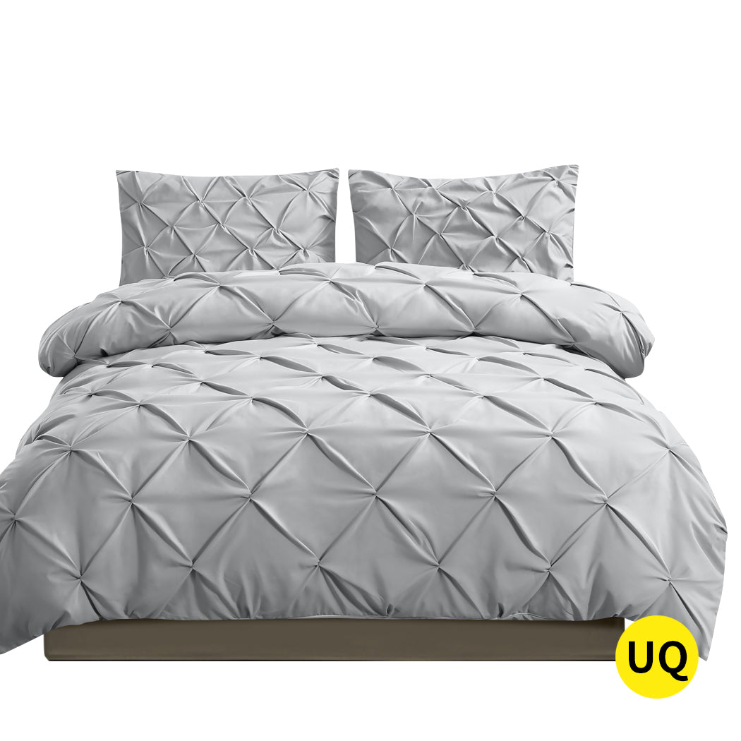 DreamZ Diamond Pintuck Duvet Cover and Pillow Case Set in UQ Size in Grey Colour