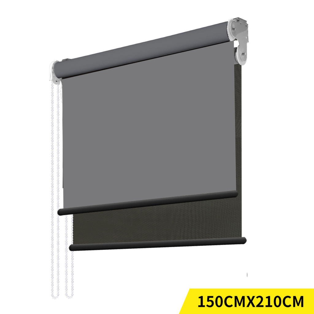 Modern Day/Night Double Roller Blind Commercial Quality 150x210cm Charcoal Black
