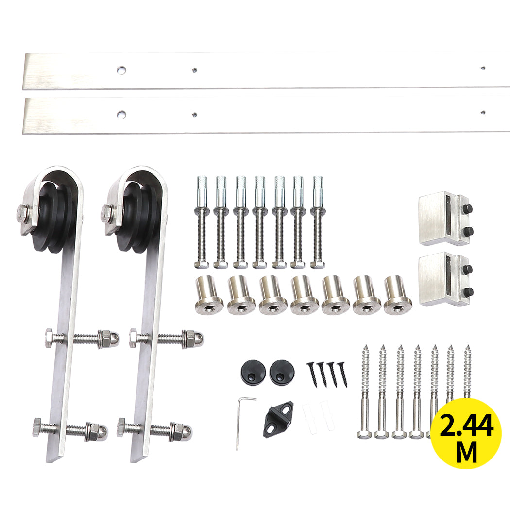 2.44M Antique Classic Style Single Sliding Barn Door Hardware Track Roller Kit
