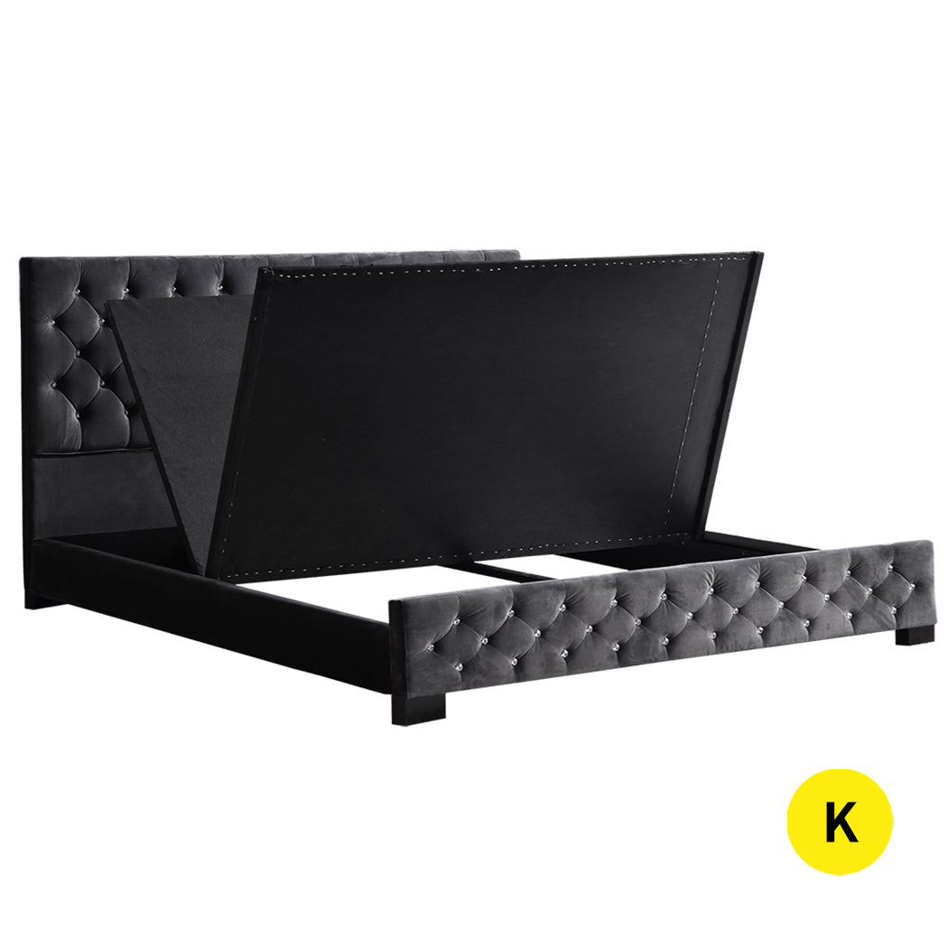 Levede Deluxe Wooden Bed Frame Base Mattress Platform Premium Fabric King Size