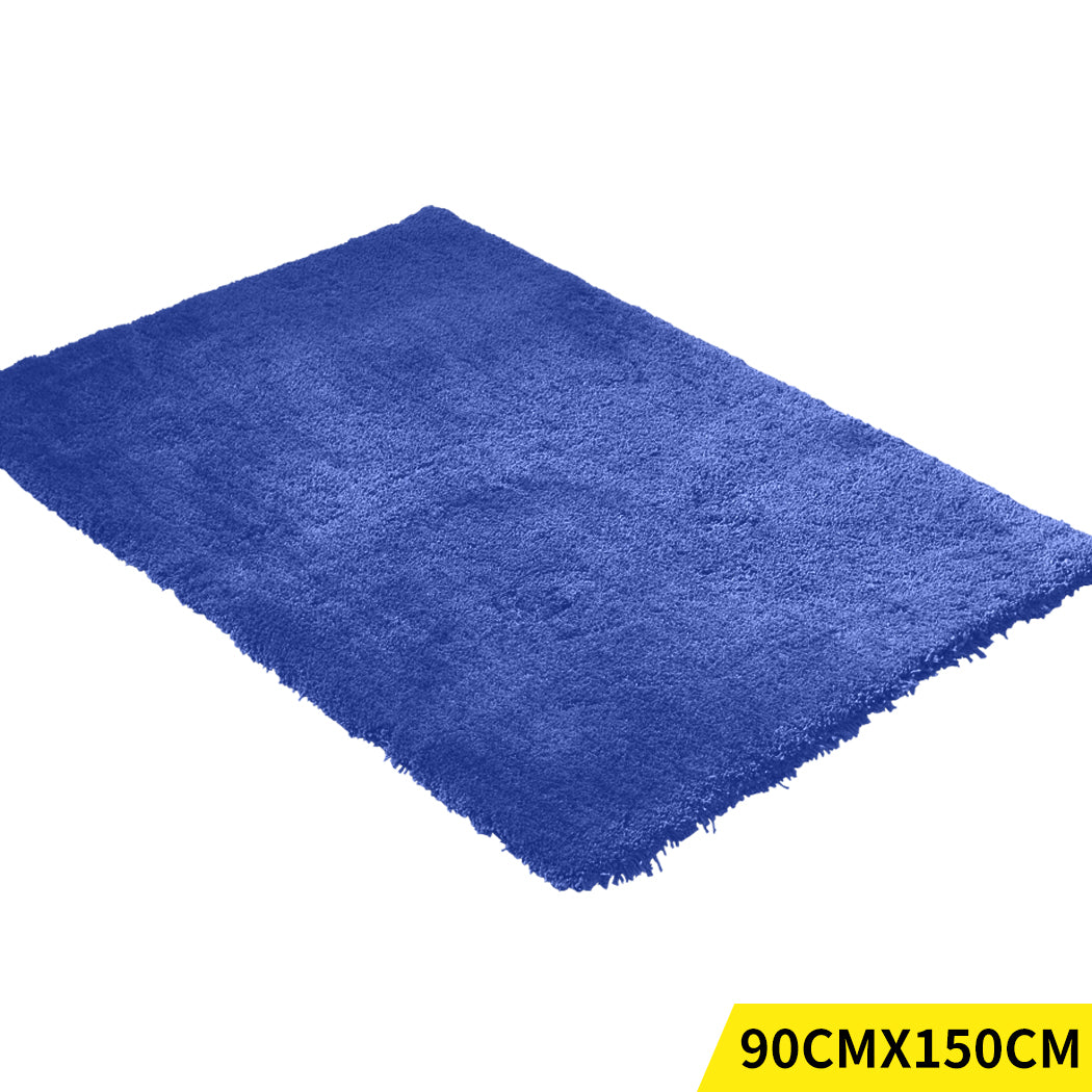 Ultra Soft Anti Slip Rectangle Plush Shaggy Floor Rug Carpet in Blue 90x150cm