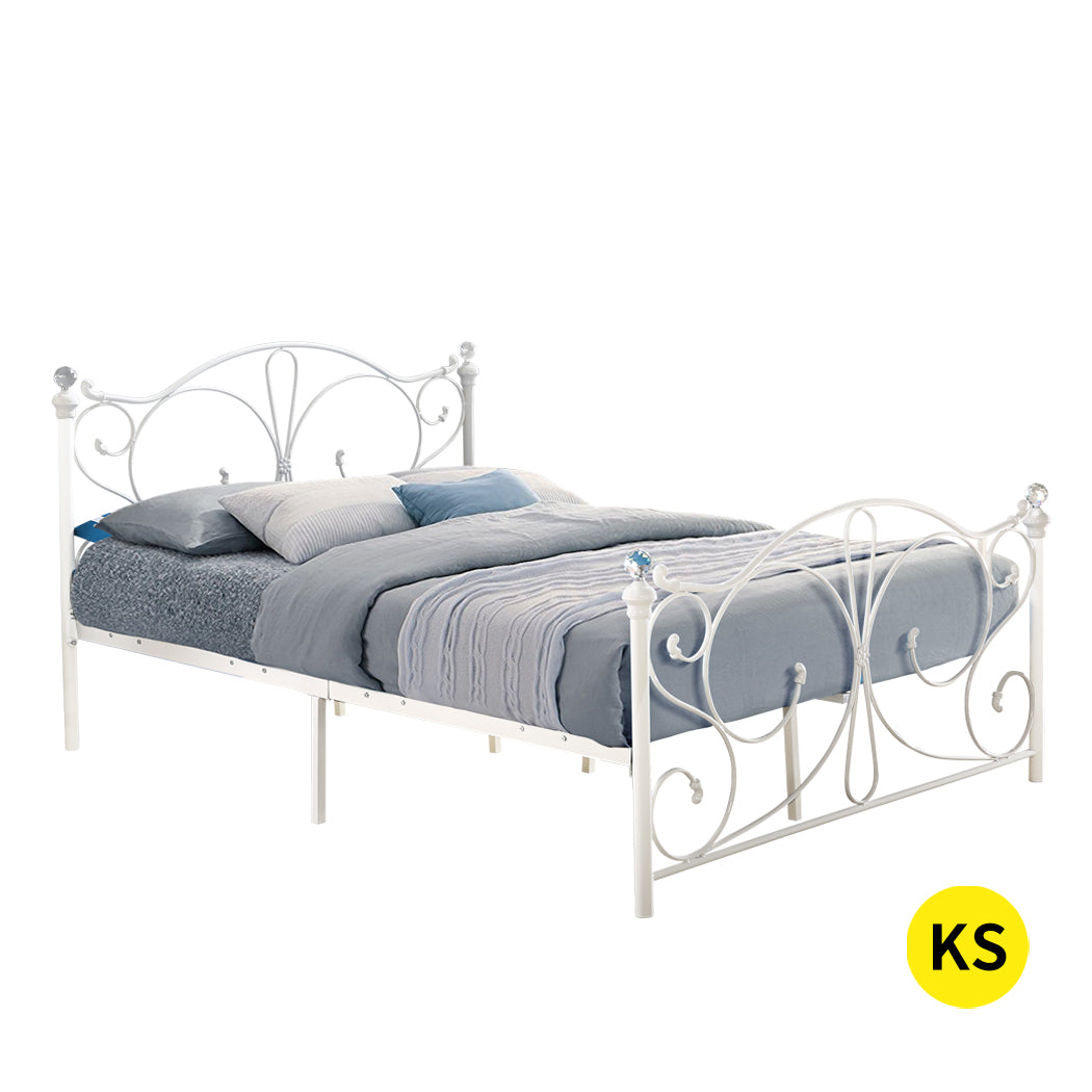 Levede Metal Bed Frame Ironline Bedroom Mattress Base King Single Size White