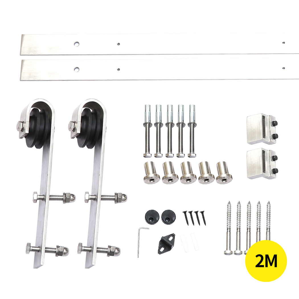 2M Antique Classic Style Single Sliding Barn Door Hardware Track Roller Kit