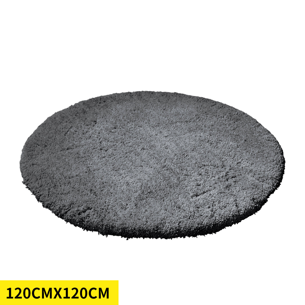 Ultra Soft Anti Slip Round Plush Shaggy Floor Rug Carpet 120cm Diameter Charcoal