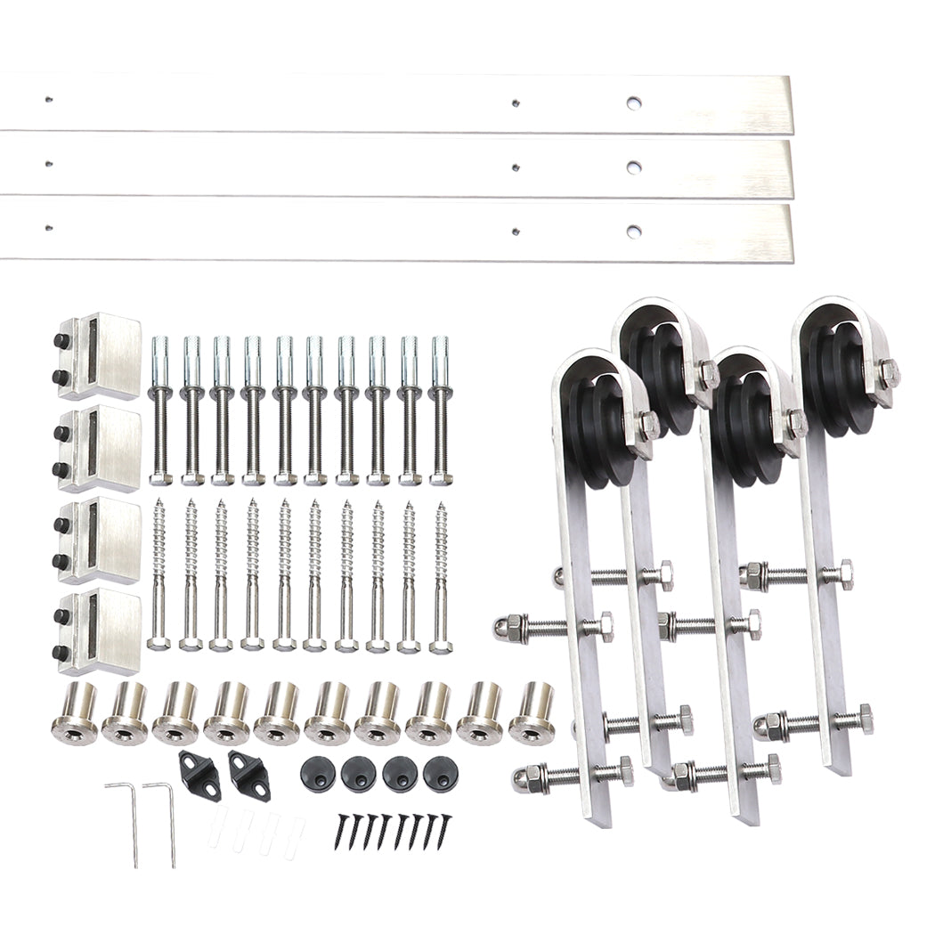 3.66M Antique Classic Style Double Sliding Barn Door Hardware Track Roller Kit