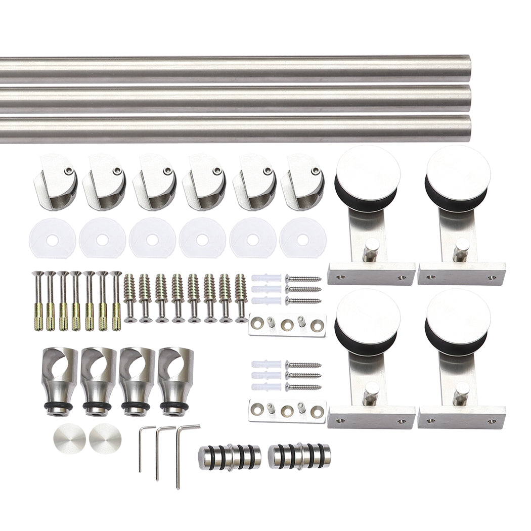 3.66M Antique Classic Style Double Sliding Barn Door Hardware Track Roller Kit
