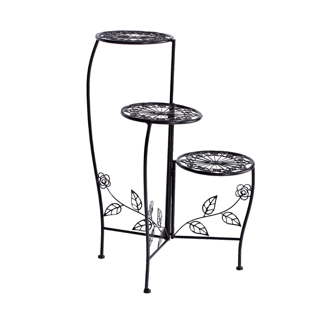 2x Levede Flower Shape Metal Plant Stand with 4 Plant Pot Space in Black Colour
