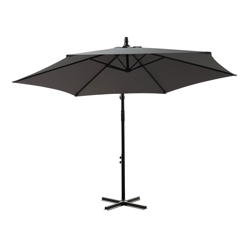 3M Outdoor Umbrella Cantilever Cover Garden Patio Beach Umbrellas Crank Grey