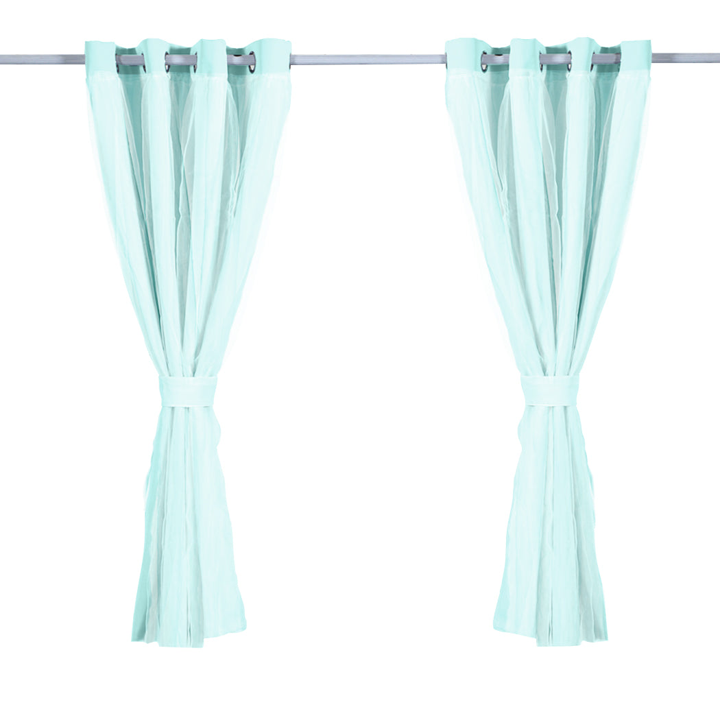 2x Blockout Curtains Panels 3 Layers with Gauze Room Darkening 140x244cm Aqua