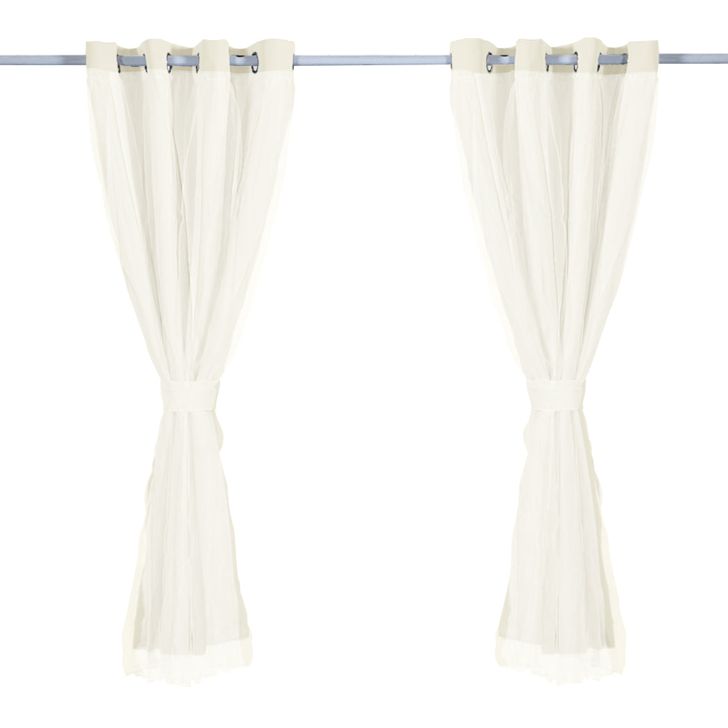 2x Blockout Curtains Panels 3 Layers with Gauze Room Darkening 140x213cm Sand