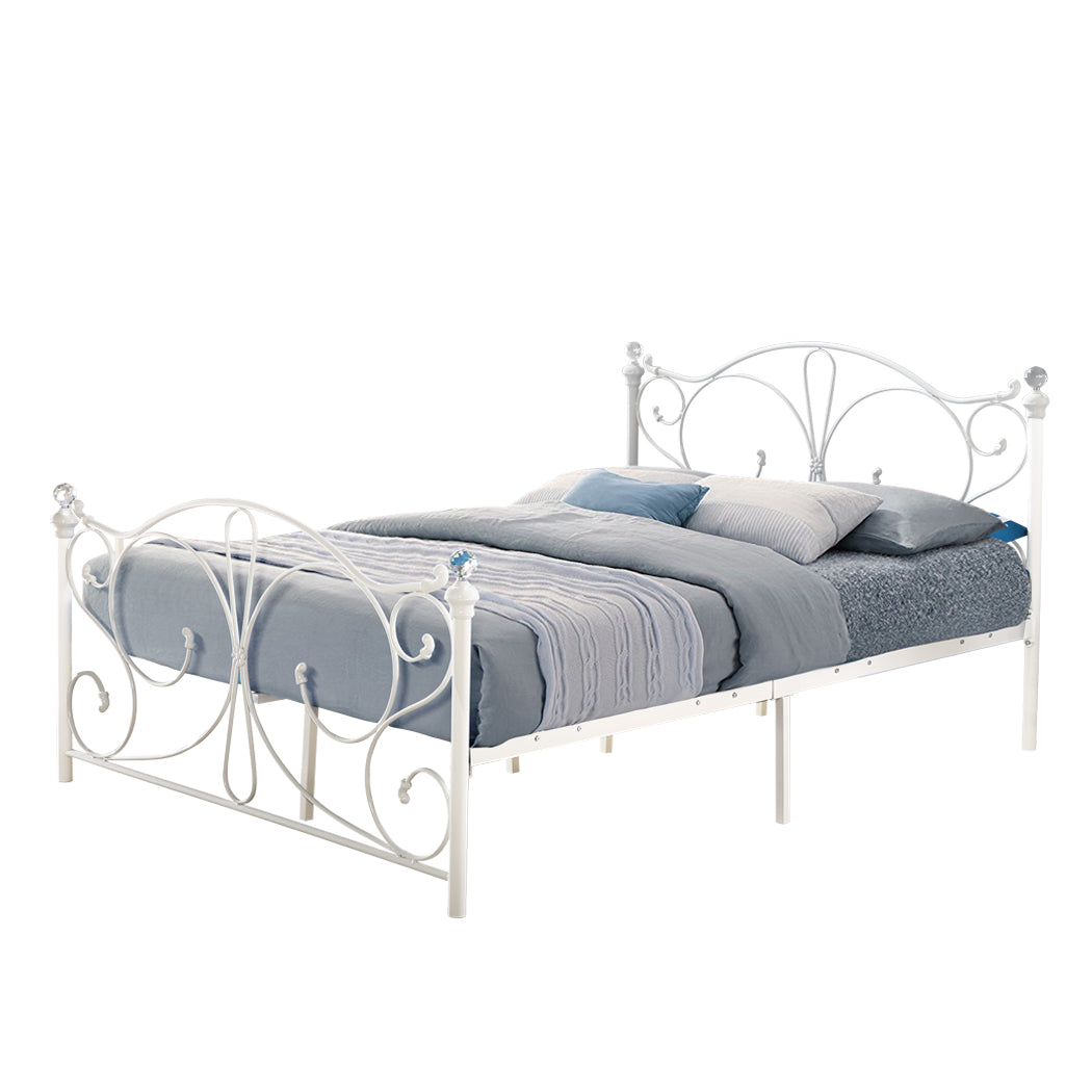 Levede Metal Bed Frame Ironline Bedroom Mattress Base King Single Size White