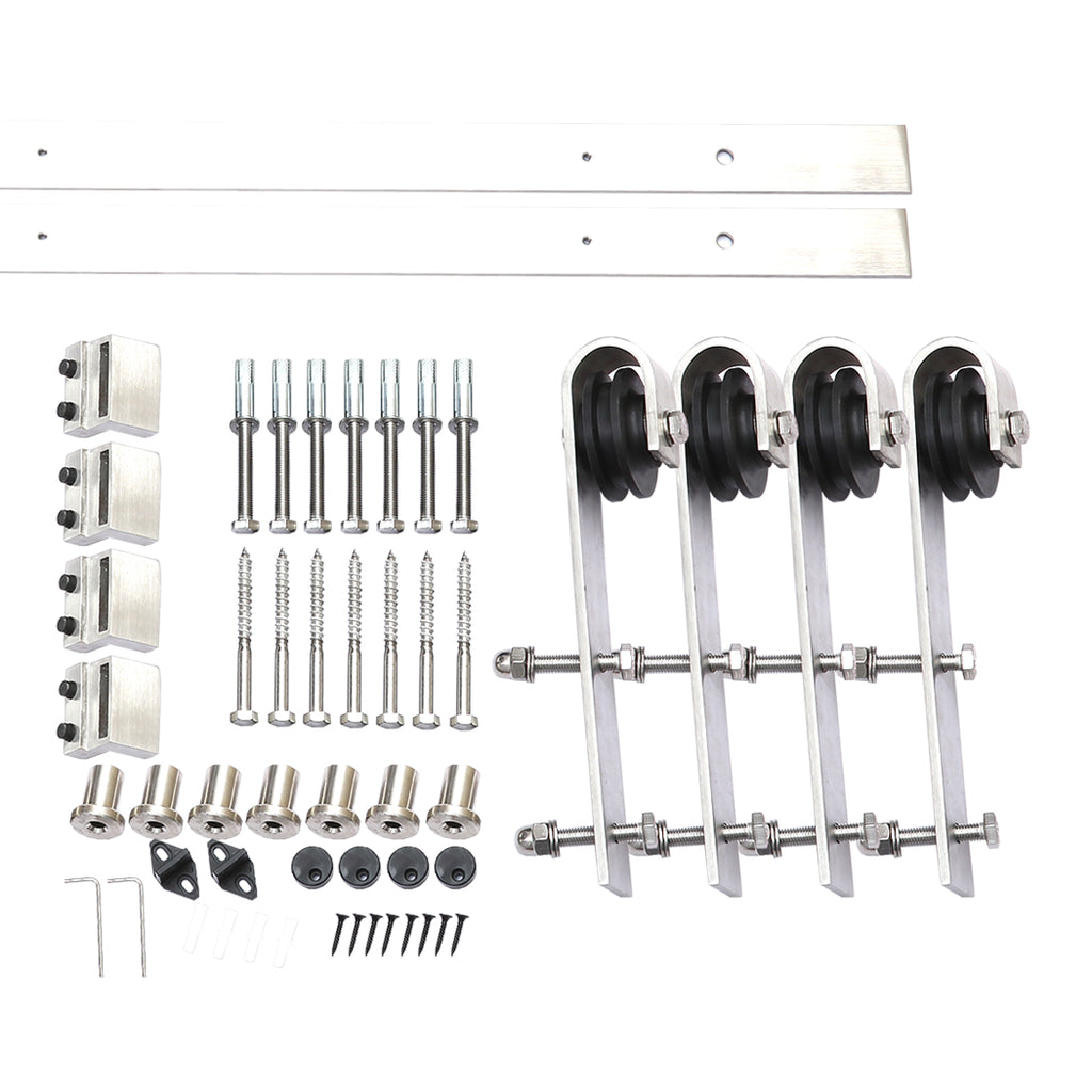 2.44M Antique Classic Style Double Sliding Barn Door Hardware Track Roller Kit