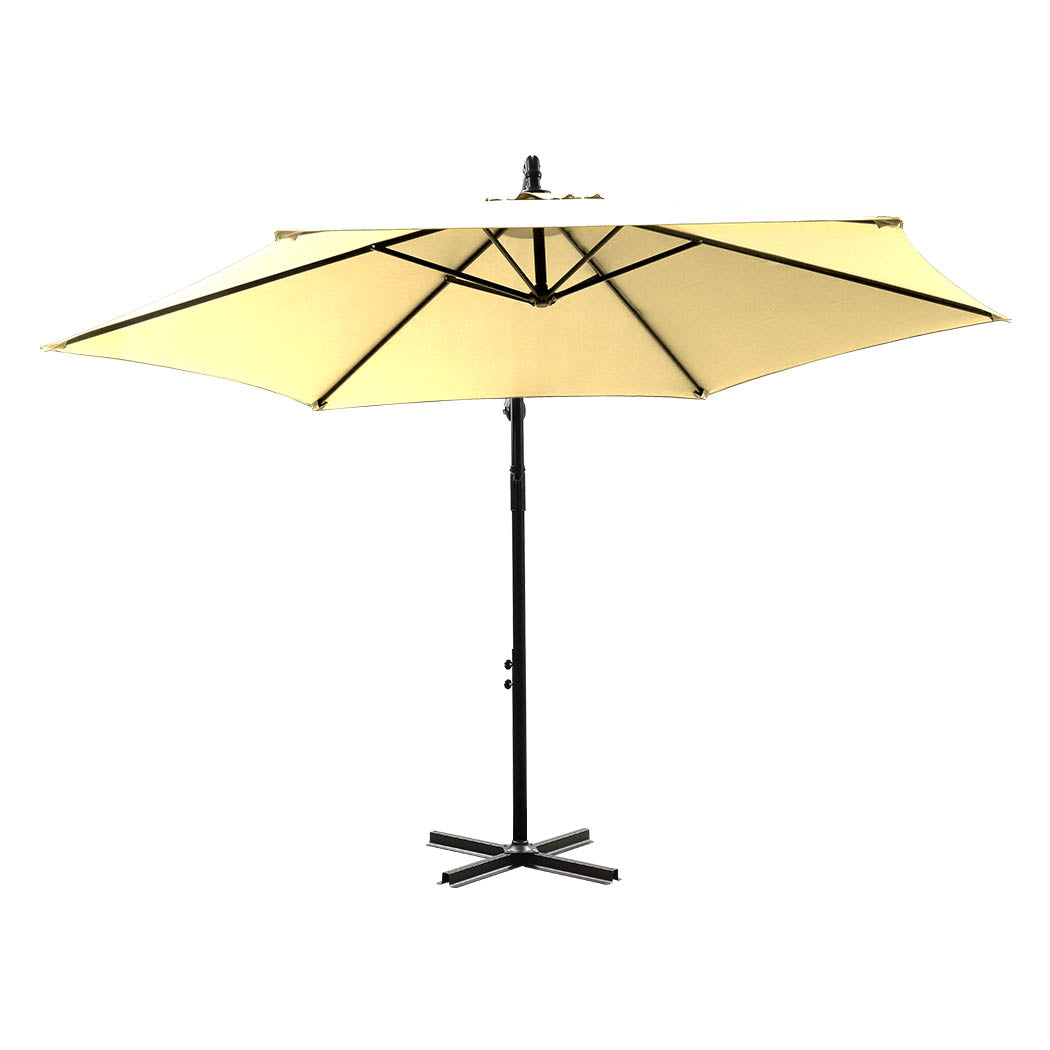 3M Outdoor Umbrella Cantilever Cover Garden Patio Beach Umbrellas Crank Beige