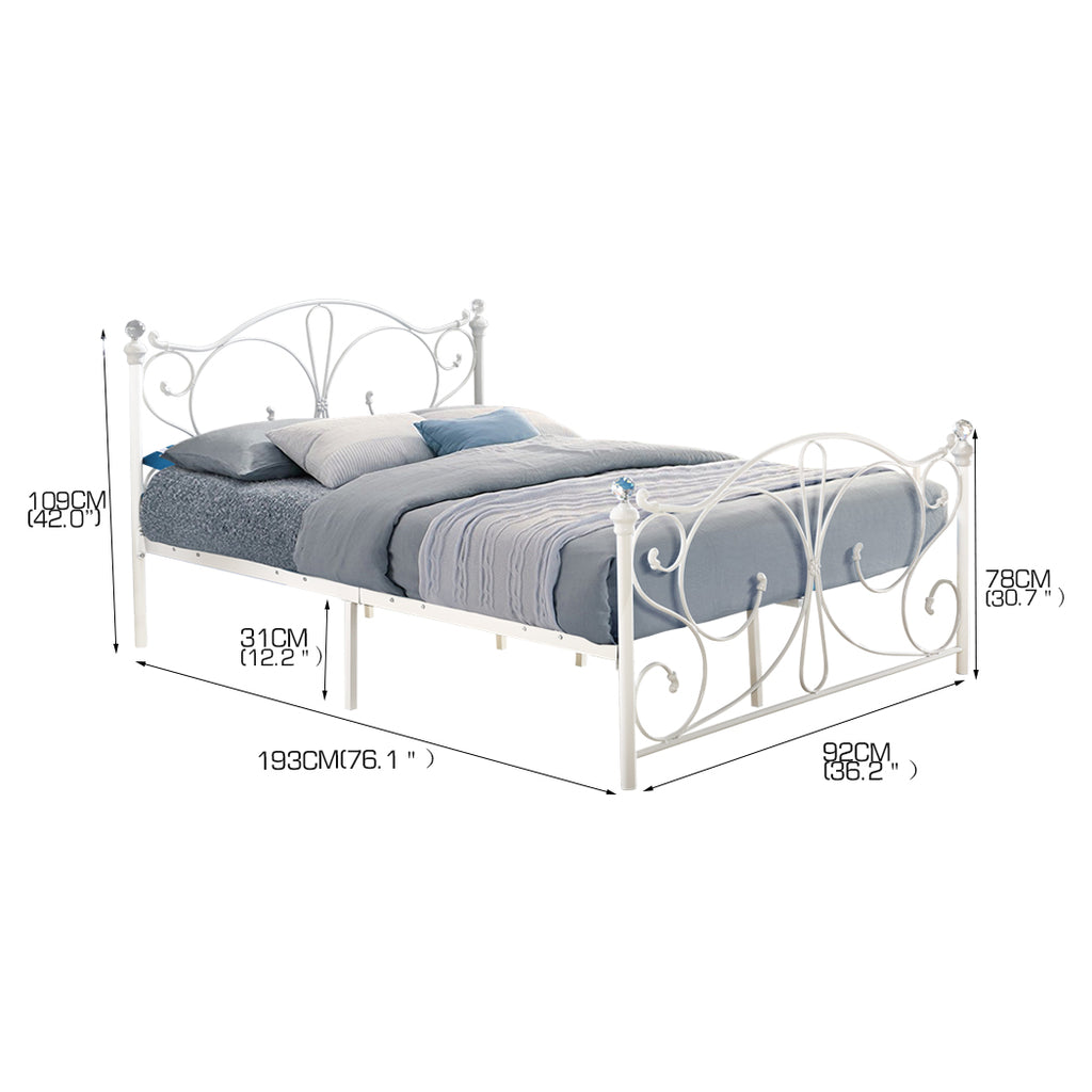 Levede Metal Bed Frame Ironline Bedroom Mattress Base King Single Size White