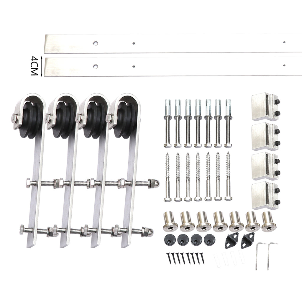 2.44M Antique Classic Style Double Sliding Barn Door Hardware Track Roller Kit