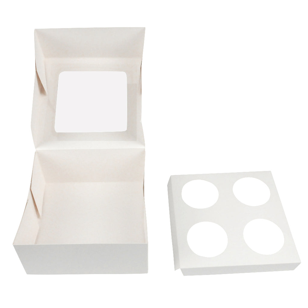 10 Pcs 4 Holes Cupcake Boxes Cupe Cake Box Window Face Cover and Inserts